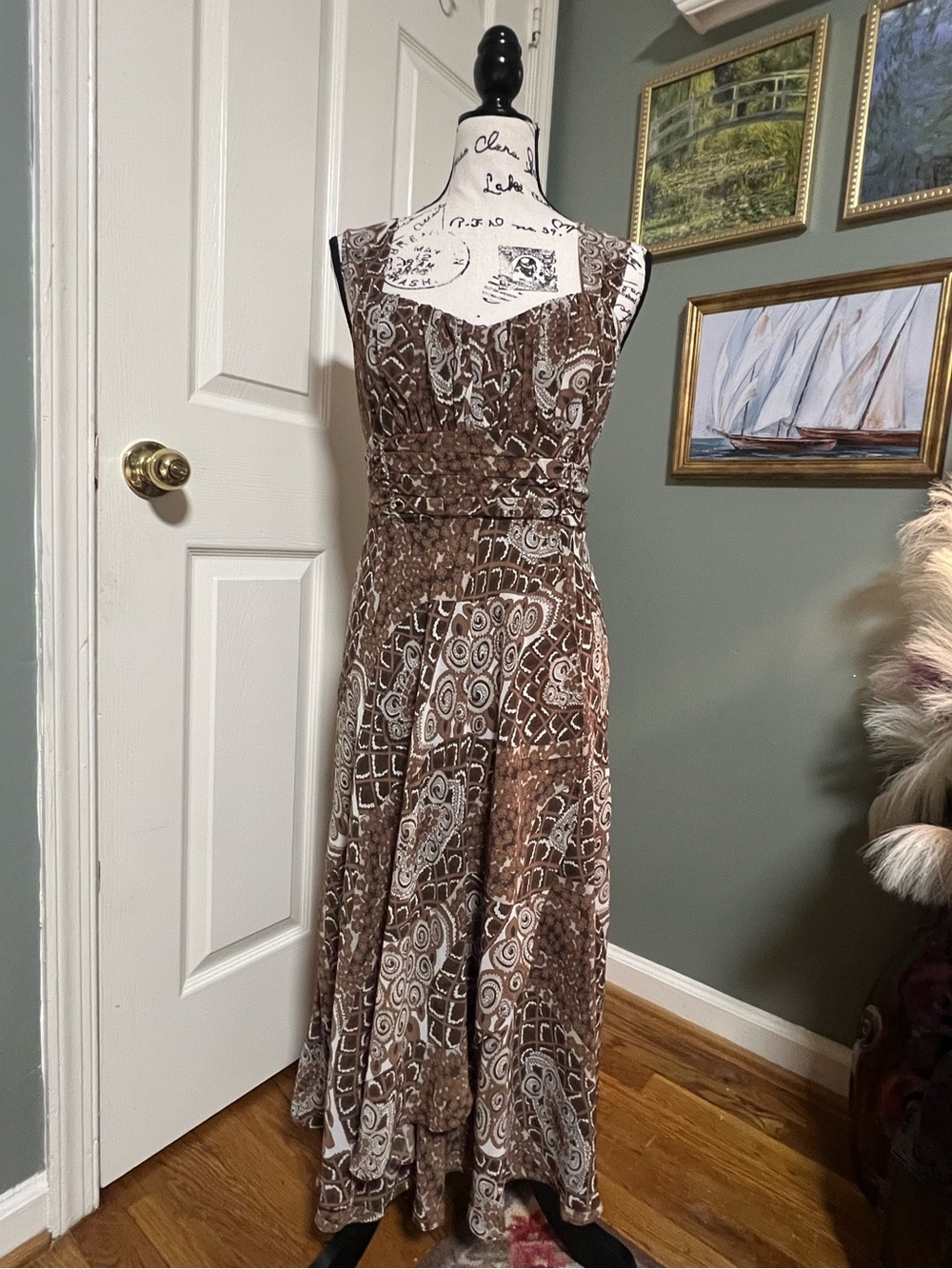 Bandolino Brown print Ruched maxi Dress